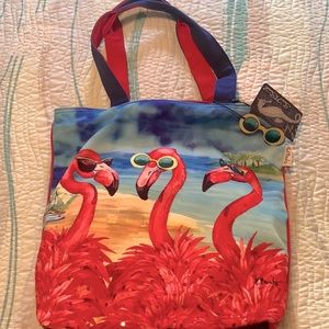 Flamingo beach tote bag